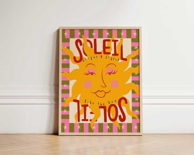 Soleil Art Print, Boho Sun Colourful Modern Wall Art, Bohemian Decor, Bedroom Unframed - image 1