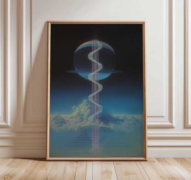 Surreal Cosmic Wall Art, Retro Sci Fi Poster, Futuristic Stairway Print, Abstract Space Artwork, Galaxy Fantasy Illustration Home Decor - image 1