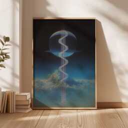 Surreal Cosmic Wall Art, Retro Sci Fi Poster, Futuristic Stairway Print, Abstract Space Artwork, Galaxy Fantasy Illustration Home Decor - thumbnail 3