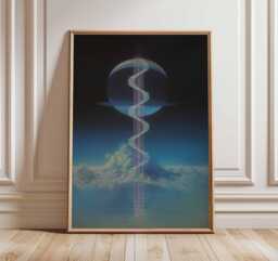 Surreal Cosmic Wall Art, Retro Sci Fi Poster, Futuristic Stairway Print, Abstract Space Artwork, Galaxy Fantasy Illustration Home Decor - thumbnail 1
