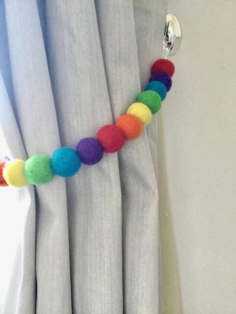 Rainbow Felt Ball Curtain Tie Back 100% Wool - image 1
