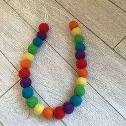 Rainbow Felt Ball Curtain Tie Back 100% Wool - thumbnail 2