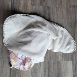 "Rainbow Baby Blanket Pink Flannel, White Minky Fleece - 35""x35" - thumbnail 2