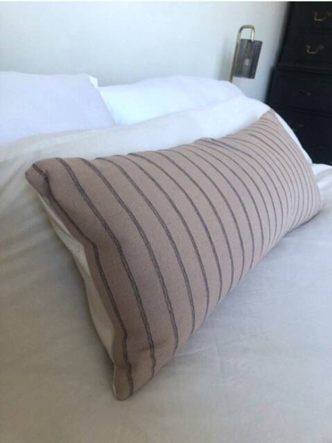 Woven Cotton Long Lumbar Pillow Cover, Brown Stripe Boho Cushion - image 1