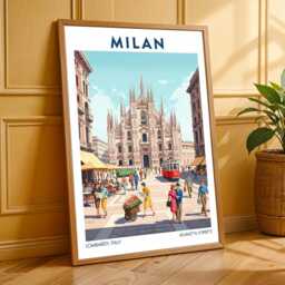Milan Duomo & Vintage Tram Print Italian Cityscape Art - thumbnail 3