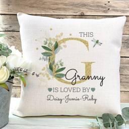 Personalised Mum Cushion, Gold Lettering Foliage Design, Gift For Mother - thumbnail 3