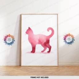 Pink Cat Prints - Set Of 3 Abstract Posters - Watercolour Artwork Cats Wall Hanging Home Decor Gift For Lover Blush - thumbnail 3