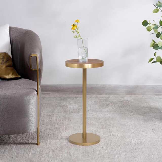 Gold Metal Side Table Solid Mango Wood Top, Modern Accent Table - image 1