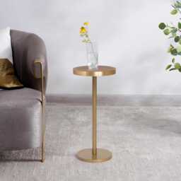 Gold Metal Side Table Solid Mango Wood Top, Modern Accent Table - thumbnail 1