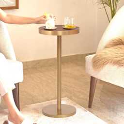 Gold Metal Side Table Solid Mango Wood Top, Modern Accent Table - thumbnail 4