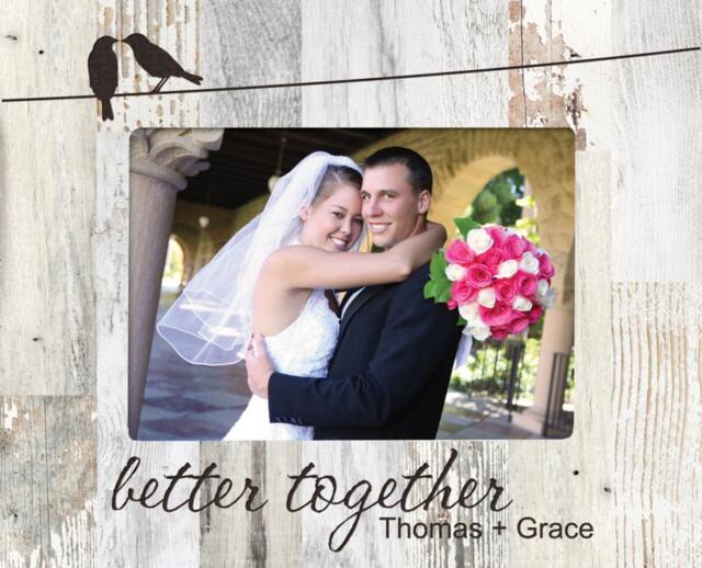 Personalized Love Birds Photo Frame - Engraved Wood Wedding Picture Engagement Designed Frame Anniversary Pallet