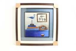 Handcrafted Coral Embroidery Wall Art Coastal Decor in Wooden Frame
