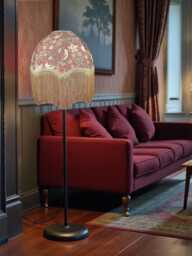 Handmade William Morris Strawberry Thief Lampshade Crimson Red Dome With Gold Fringe - thumbnail 1