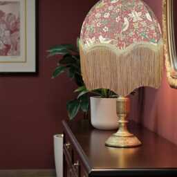 Handmade William Morris Strawberry Thief Lampshade Crimson Red Dome With Gold Fringe - thumbnail 3