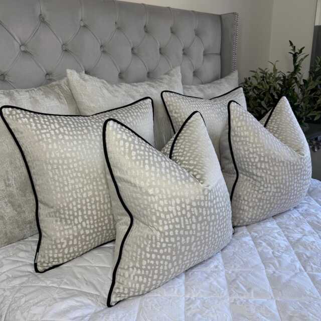 Elegant Cushion Cover, Throw Pillow Champagne Silver Shimmer, Black Piped New Home Gift, Estrada Ashley Wilde Fabric - image 1
