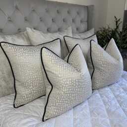 Elegant Cushion Cover, Throw Pillow Champagne Silver Shimmer, Black Piped New Home Gift, Estrada Ashley Wilde Fabric - thumbnail 1