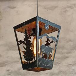 Rustic Pendant Light - Longhorn Cabin Ceiling Lights Log House Lighting Lodge Lights Lantern - thumbnail 2