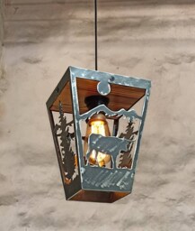 Rustic Pendant Light - Longhorn Cabin Ceiling Lights Log House Lighting Lodge Lights Lantern - thumbnail 1