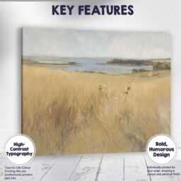 Soft Coastal Lake View Golden Grassland Landscape Painting Canvas Wall Art Print Decor Picture Ready To Hang - thumbnail 1