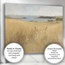 Soft Coastal Lake View Golden Grassland Landscape Painting Canvas Wall Art Print Decor Picture Ready To Hang - thumbnail 3