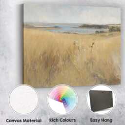 Soft Coastal Lake View Golden Grassland Landscape Painting Canvas Wall Art Print Decor Picture Ready To Hang - thumbnail 2