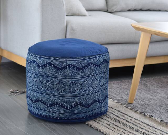 Handspun Hmong Indigo Ottoman Pouf Ethnic Tribal Pillow, 18x14 - image 1