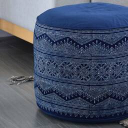 Handspun Hmong Indigo Ottoman Pouf Ethnic Tribal Pillow, 18x14 - thumbnail 3