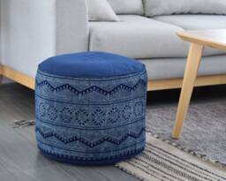 Handspun Hmong Indigo Ottoman Pouf Ethnic Tribal Pillow, 18x14