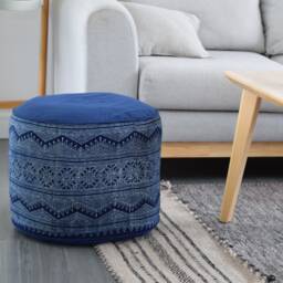 Handspun Hmong Indigo Ottoman Pouf Ethnic Tribal Pillow, 18x14 - thumbnail 2