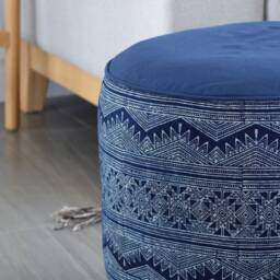 Handspun Hmong Indigo Ottoman Pouf Ethnic Tribal Pillow, 18x14 - thumbnail 4