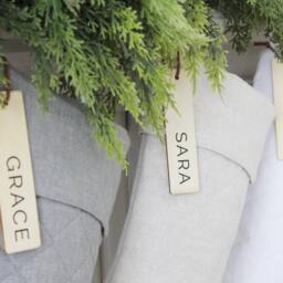 Personalized Christmas Stocking With Rustic Wood Name Tag - Customized Modern Xmas Holiday Family Stockings - thumbnail 3