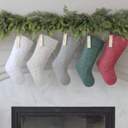 Personalized Christmas Stocking With Rustic Wood Name Tag - Customized Modern Xmas Holiday Family Stockings - thumbnail 1