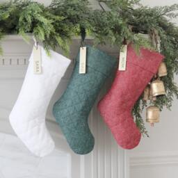 Personalized Christmas Stocking With Rustic Wood Name Tag - Customized Modern Xmas Holiday Family Stockings - thumbnail 2