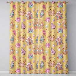 Cute Gingerbread Girl Candy House Sweets Gold Background Seamless Pattern Readymade Eyelet Ring Top Thermal 100% Blackout Curtains - thumbnail 2