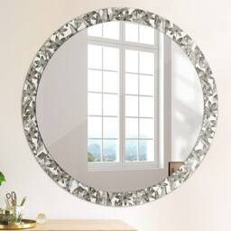 Tropical Leaves, Black, Round Mirror Frame, Decorative Mirror, Frame Print, Unique Wall - thumbnail 4