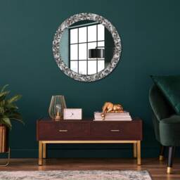 Tropical Leaves, Black, Round Mirror Frame, Decorative Mirror, Frame Print, Unique Wall - thumbnail 2