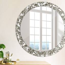 Tropical Leaves, Black, Round Mirror Frame, Decorative Mirror, Frame Print, Unique Wall - thumbnail 3