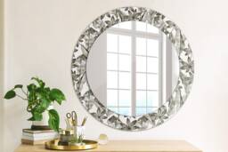 Tropical Leaves, Black, Round Mirror Frame, Decorative Mirror, Frame Print, Unique Wall