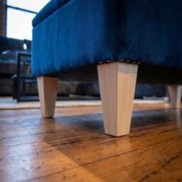 Aqua Colour Ottoman Footstool Upholstered in Velvet Fabric Handmade Buttoned Chesterfield Footrest, Coffee Table - thumbnail 4