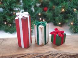 Wood Christmas Present, Mini Xmas Home Decor, Winter Tier Tray Rustic Wooden Block Gift Box