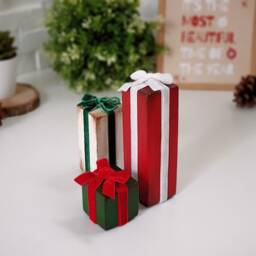 Wood Christmas Present, Mini Xmas Home Decor, Winter Tier Tray Rustic Wooden Block Gift Box - thumbnail 4