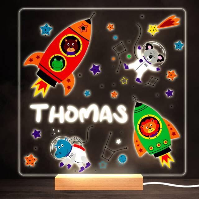 Space Animals Rockets Colourful Square Personalised Gift Lamp Night Light - Bedroom - image 1