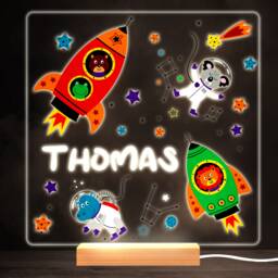Space Animals Rockets Colourful Square Personalised Gift Lamp Night Light - Bedroom - thumbnail 1