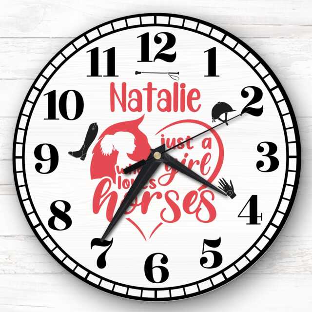 Girl Who Loves Horses Children's Personalised Gift For Kid's Bedroom Clock - Kids Clock, , Custom Wall - image 1