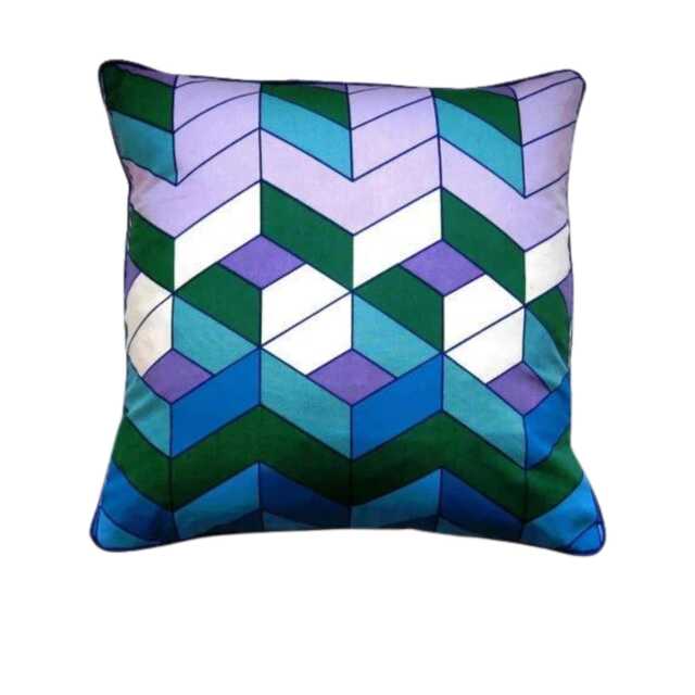 Vintage 70S Chevron Cushion Cover Turquoise, Blue, Green, Lilac - 18 X 18 Ins - image 1
