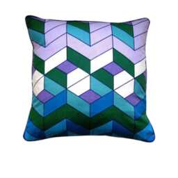 Geometric Chevrons, Turquoise Blue, Green, Lilac, Early 70S Vintage Cotton Cushion Cover, Throw Pillow Homeware Decor, 18 X Ins