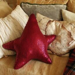 Christmas Pillow Red Star Sequin Pink Star Shaped Brown Handmade Decoration - thumbnail 3