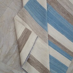 "Striped Kilim Rug, Blue Striped Woolen Dhurrie Rug. Size 5'2"" X 6'8" - thumbnail 2