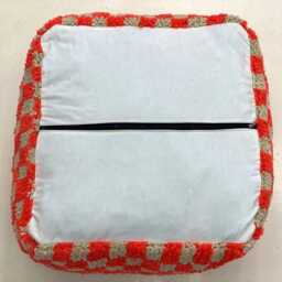 Red Moroccan Checkered Wool Pouf Bohemian Floor Cushion Ottoman [Unstuffed] - thumbnail 3