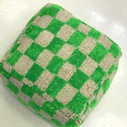 Red Moroccan Checkered Wool Pouf Bohemian Floor Cushion Ottoman [Unstuffed] - thumbnail 4